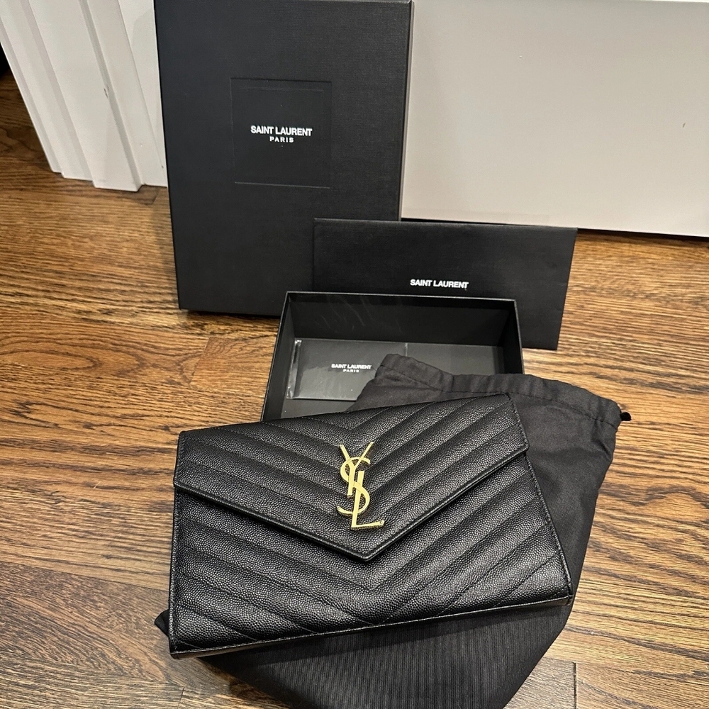Yves Saint Laurent Cassandre Chain Wallet In Lambskin